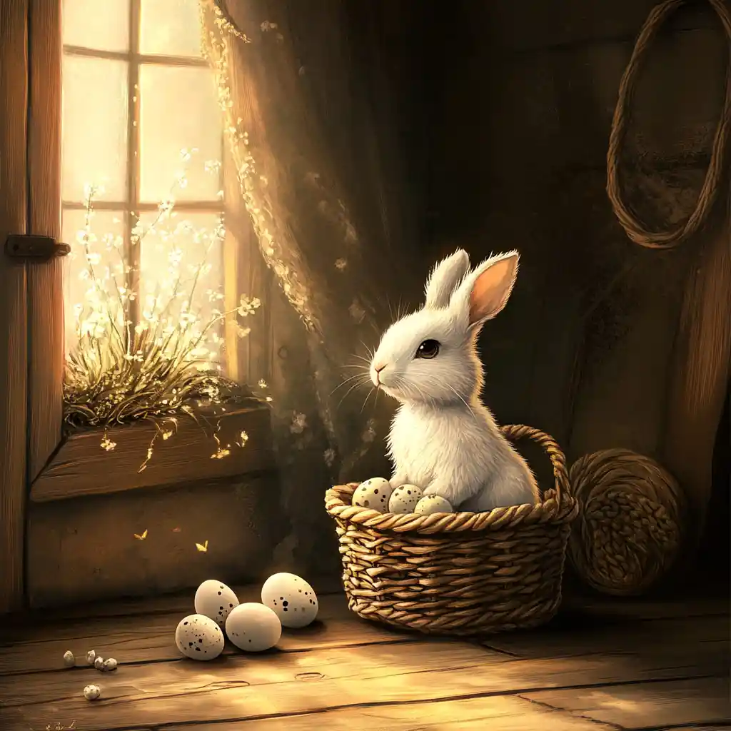 Digital illustration of an easter rabbit with egg basket