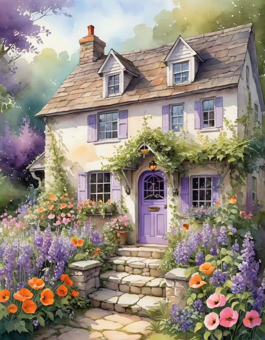 Whimsical White Cottage With Flowering Garden Path