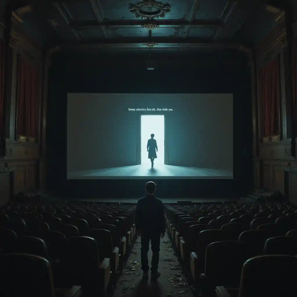 Boy vanishing from a haunted film on cinema screen