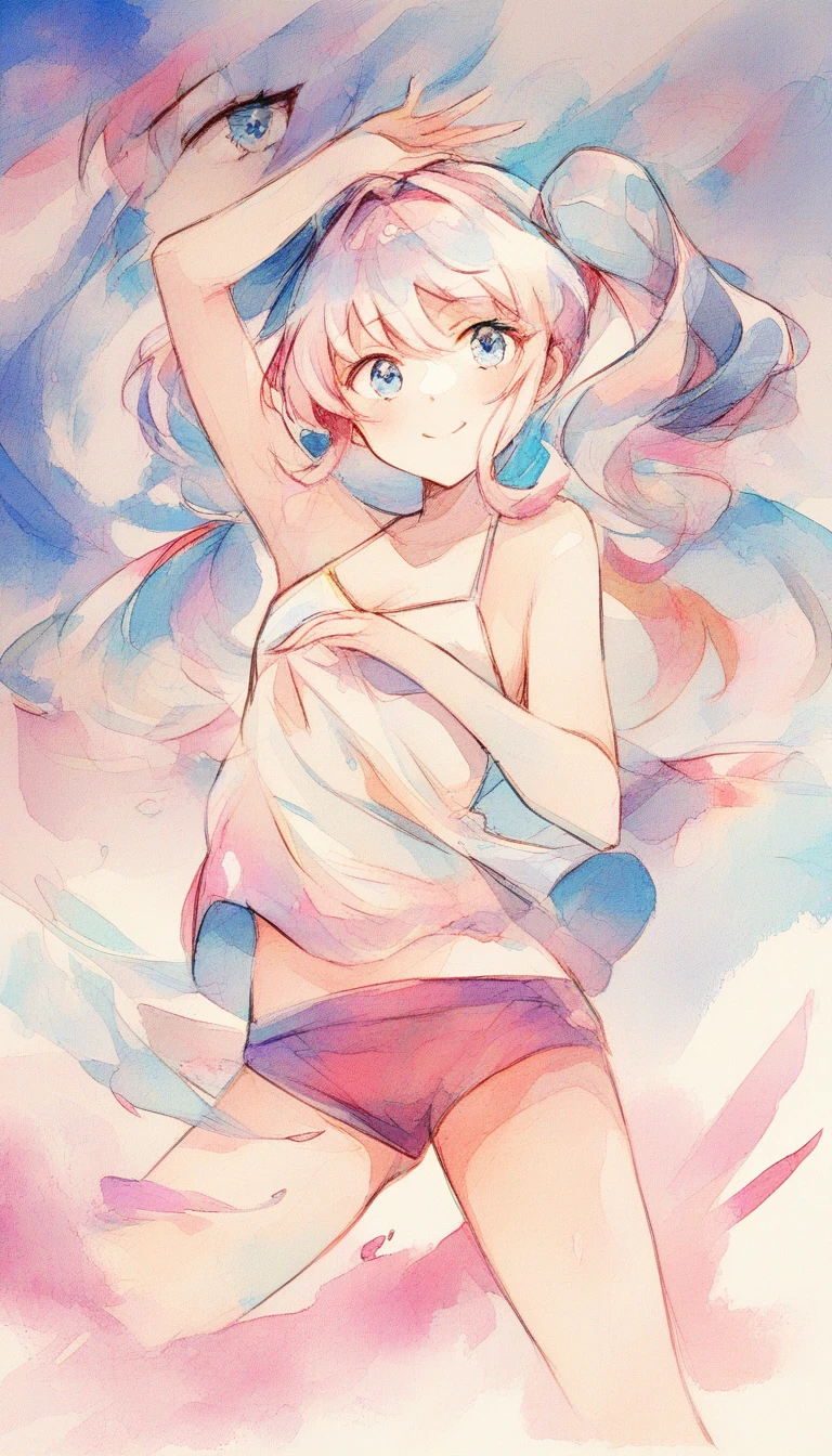 Young girl posing confidently in a grand watery interior