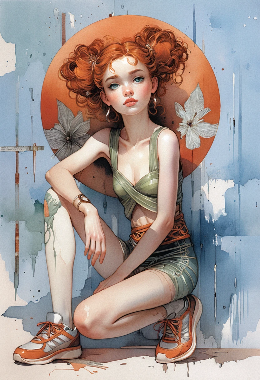 Androgynous girl with halo seated in relaxed pose