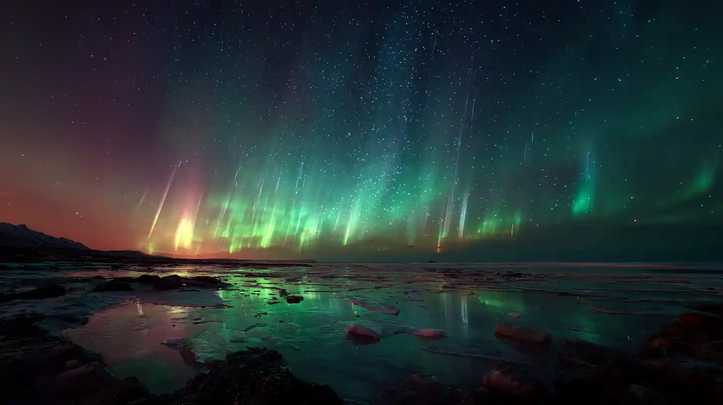 Aurora Sobre Llanura de Basalto Volcánico Bajo Tormenta Geomagnética