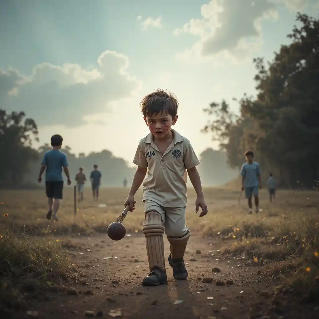 Injured boy struggling to walk while playing cricket