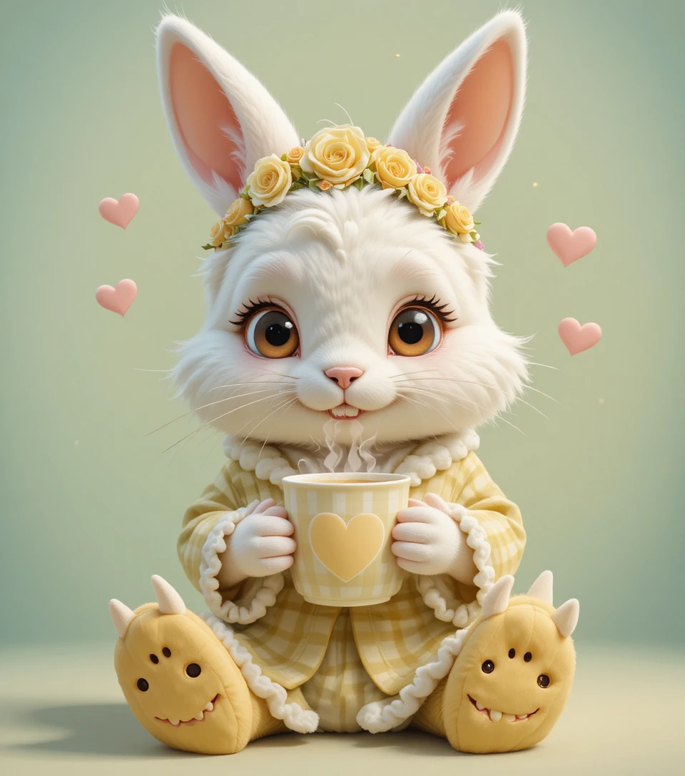 Conejo antropomórfico tierno en ilustración de mañana acogedora