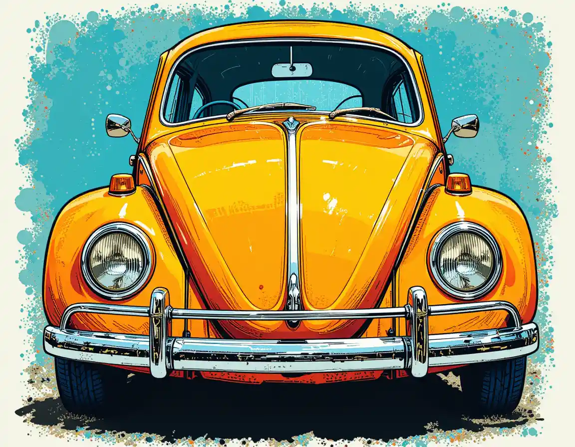 Bunte Pop-Art-Illustration eines Retro-Käfer-Autos