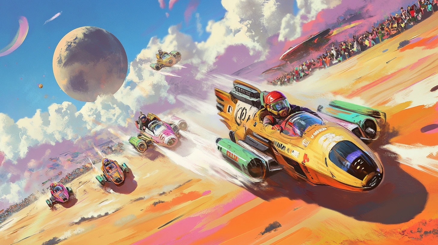 High speed rocket speeder race across a desert planet
