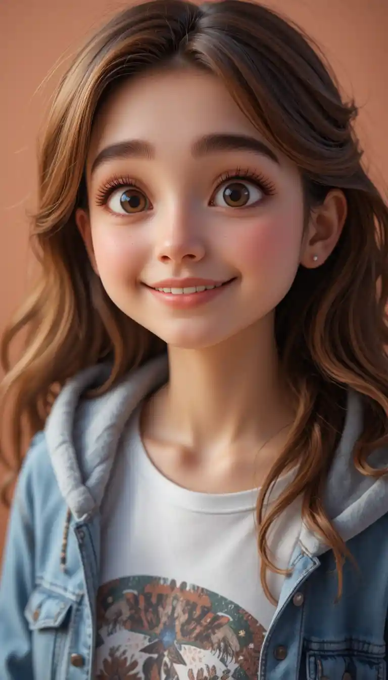 Ritratto 3D di una ragazza adolescente sorridente con luce calda da studio
