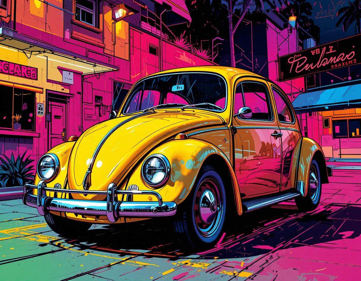 Colorful retro beetle in bold pop art illustration
