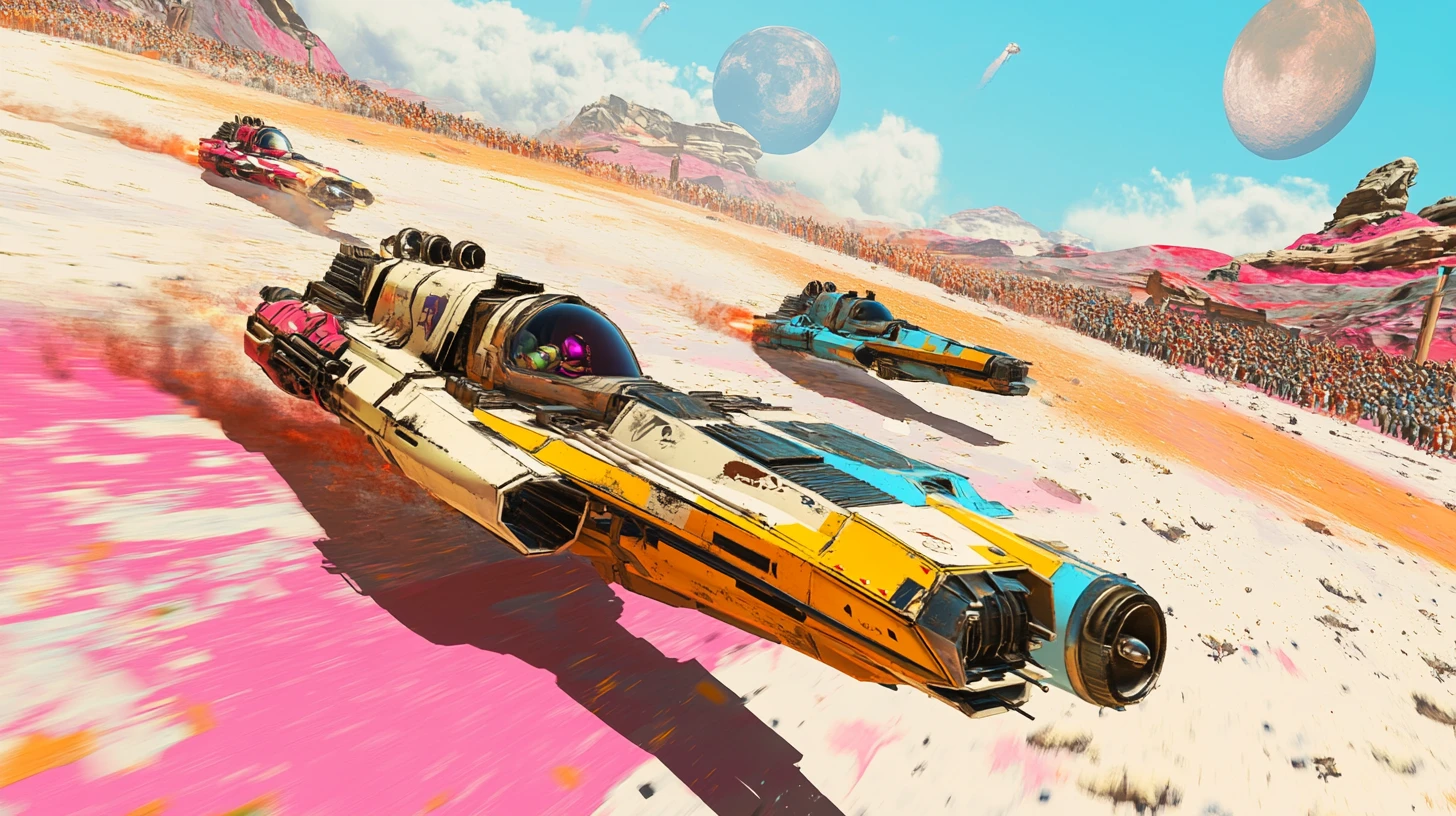 High speed rocket speeder race across a desert world
