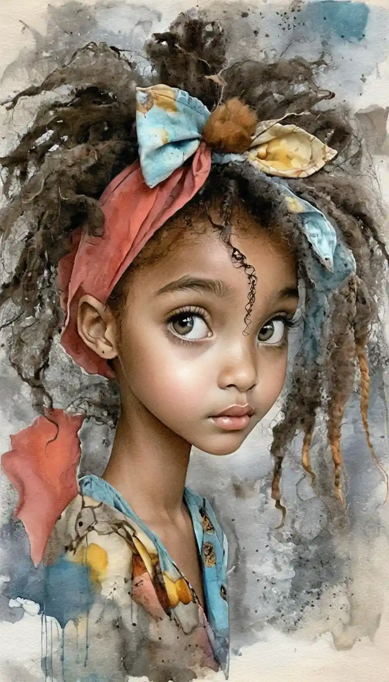 Afro American girl portrait with floral headscarf and soft gaze