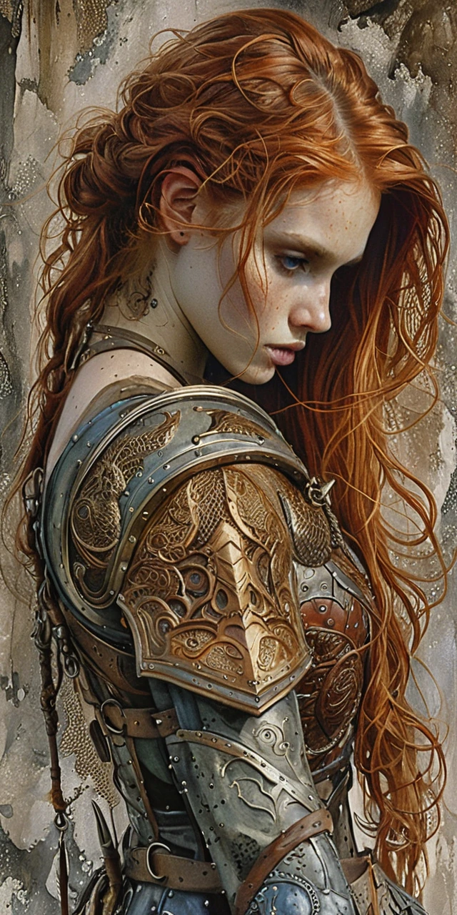 Blonde Wikingerkriegerin mit Schild und Axt