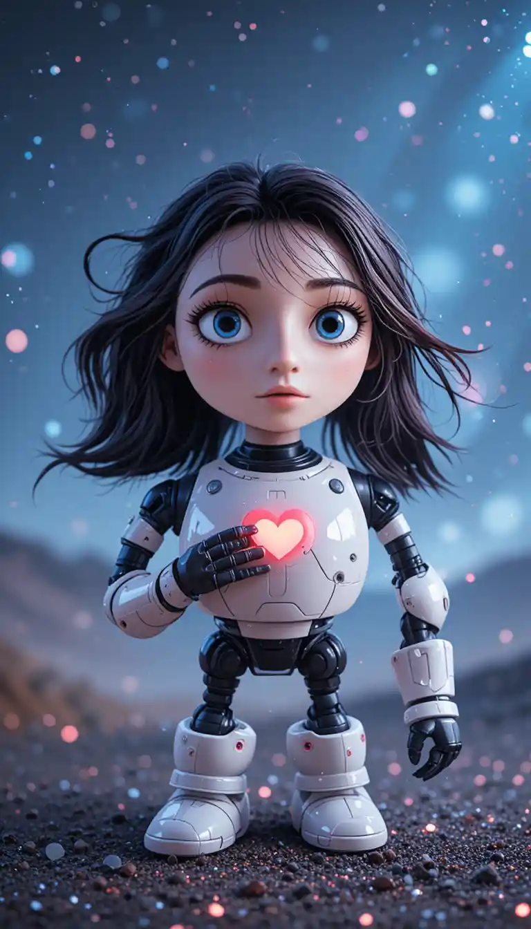 Kind hält die Hand eines freundlichen Roboterbegleiters