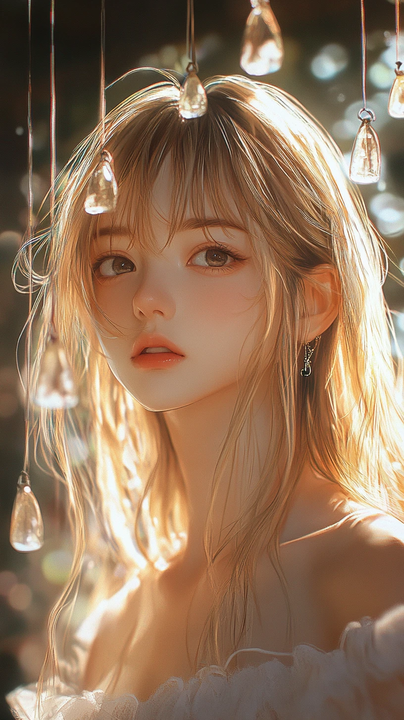 Anime girl on veranda with drifting wind chimes