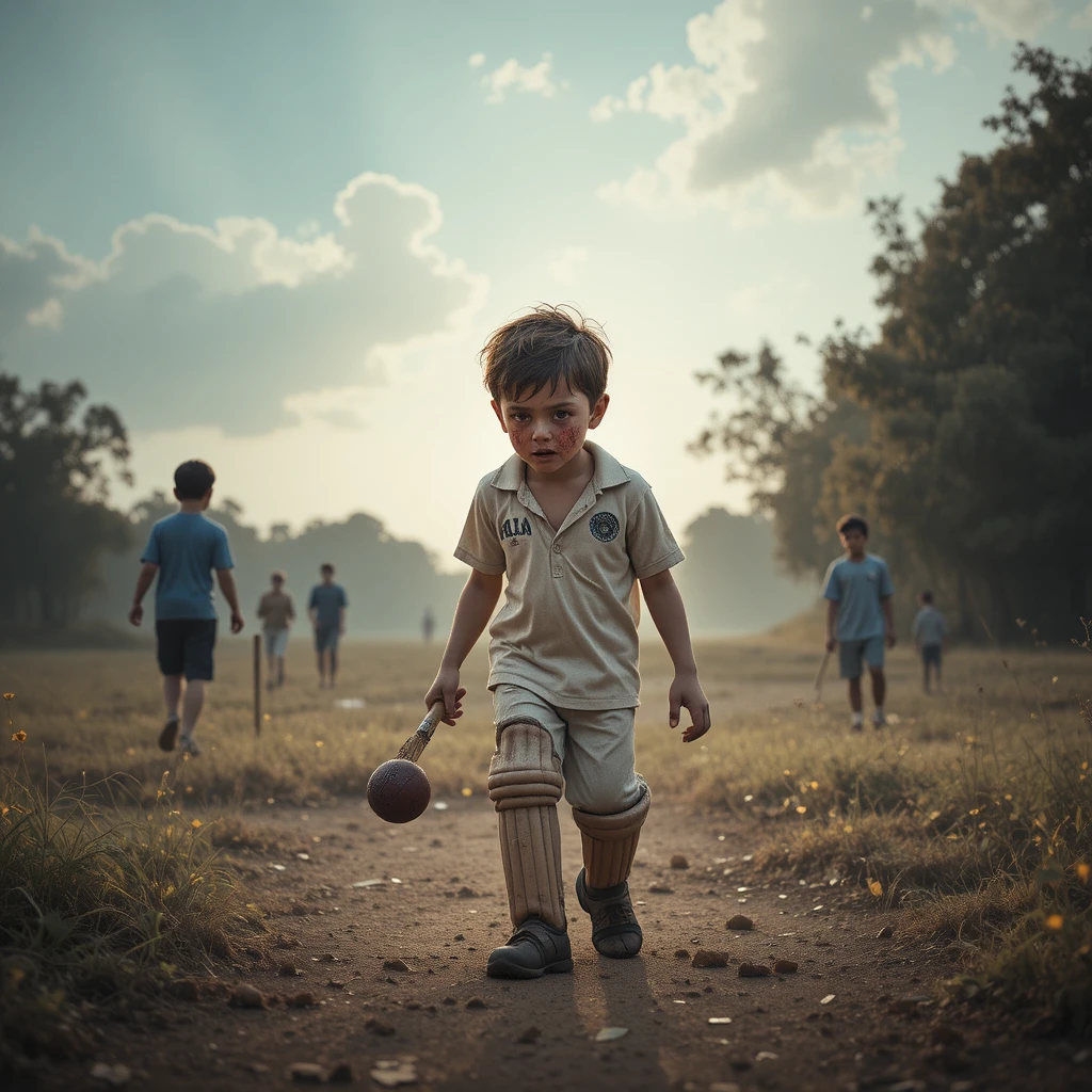 Verletzter Junge, der beim Cricketspielen kaum laufen kann