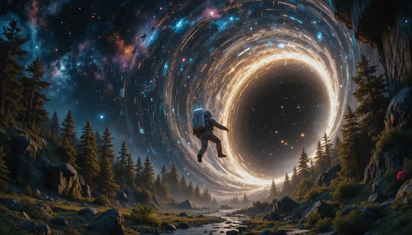 Astronaut Floating In Deep Space Among Swirling Galaxies