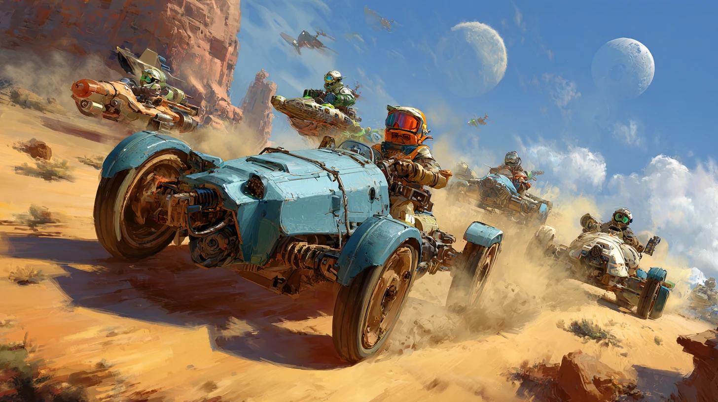 Gara di Hovercraft Fatti in Casa in un Colorato Mondo Desertico