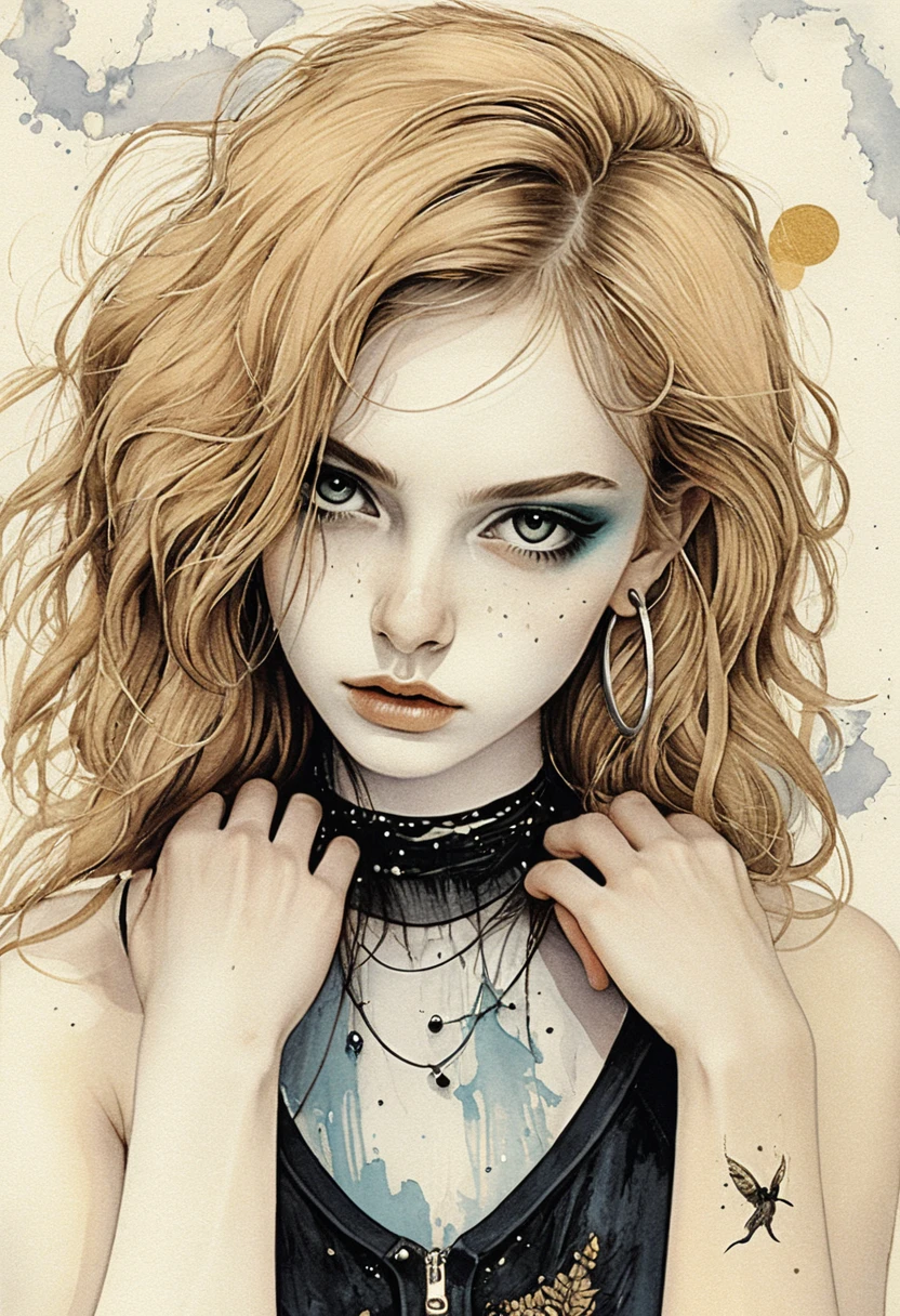 Red haired young woman portrait against distressed blue wall
