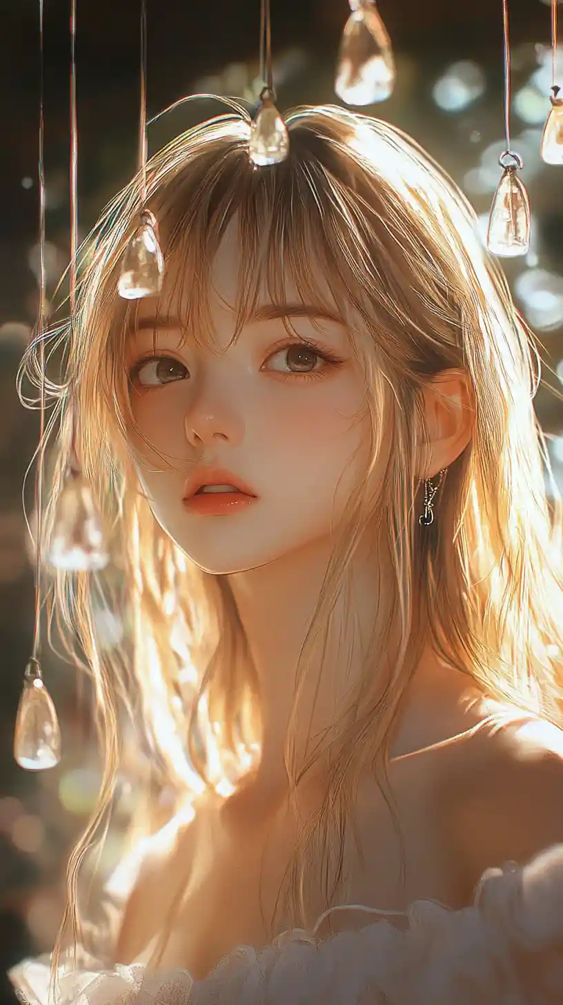 Anime girl on veranda with drifting wind chimes