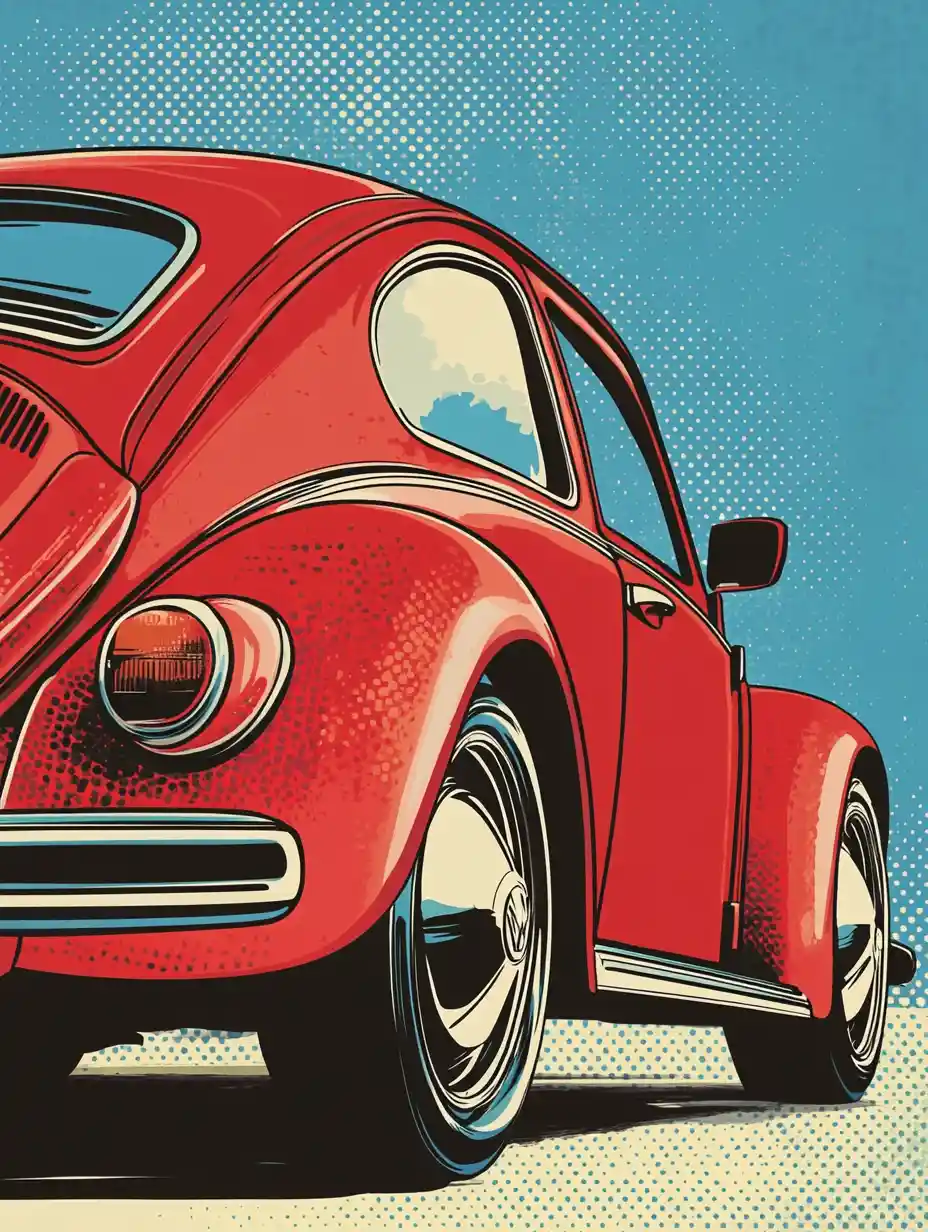Retro-Pop-Art-Seitenansicht eines roten Oldtimers