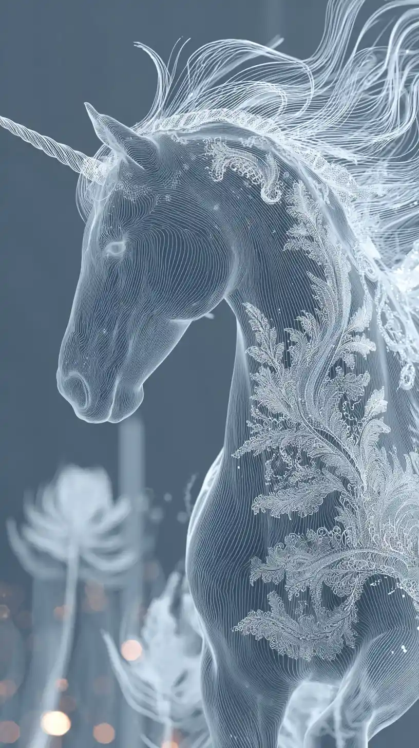 Ethereal unicorn line art with romantic dreamy atmosphere