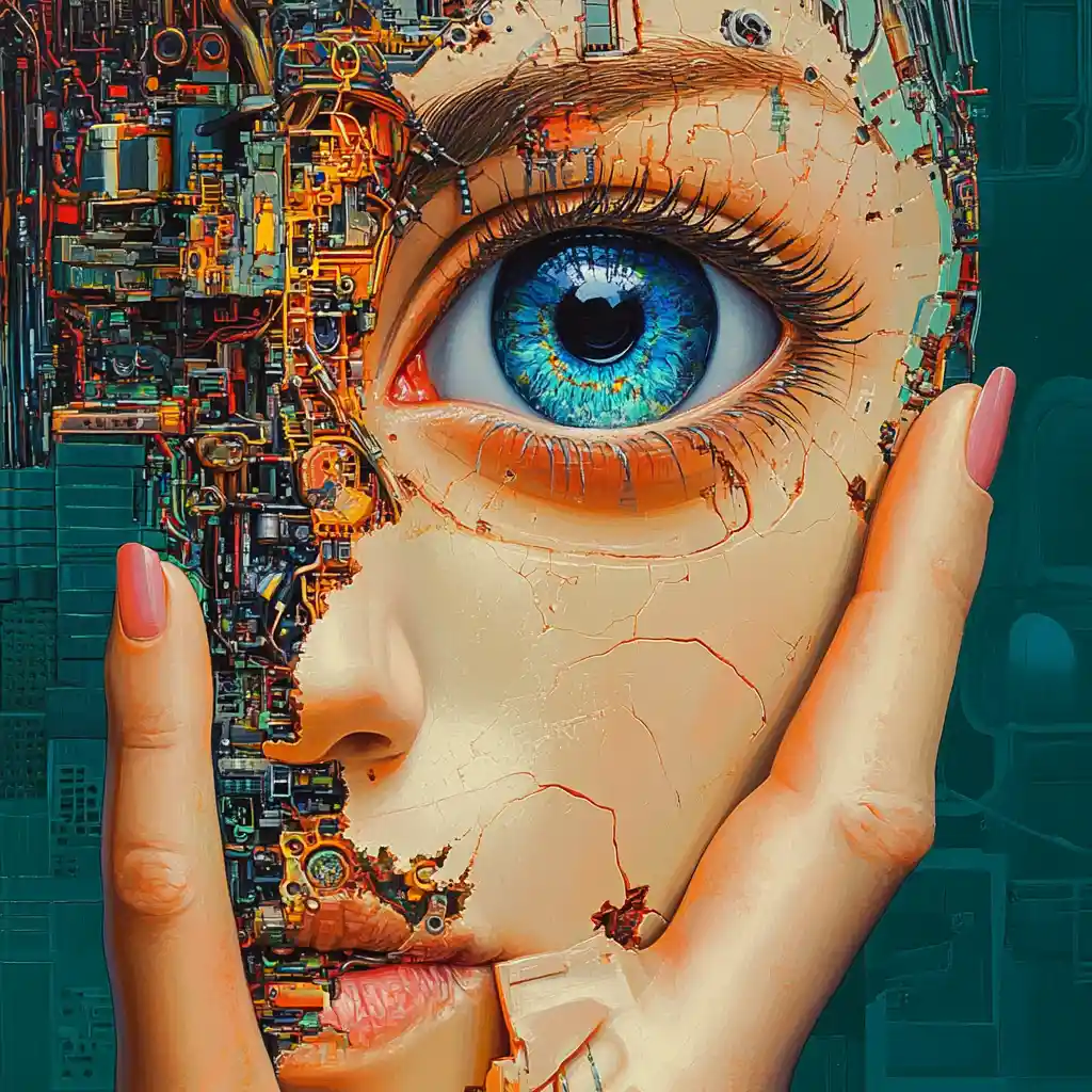 Surreal ornate hand with a female face and biomechanical eye