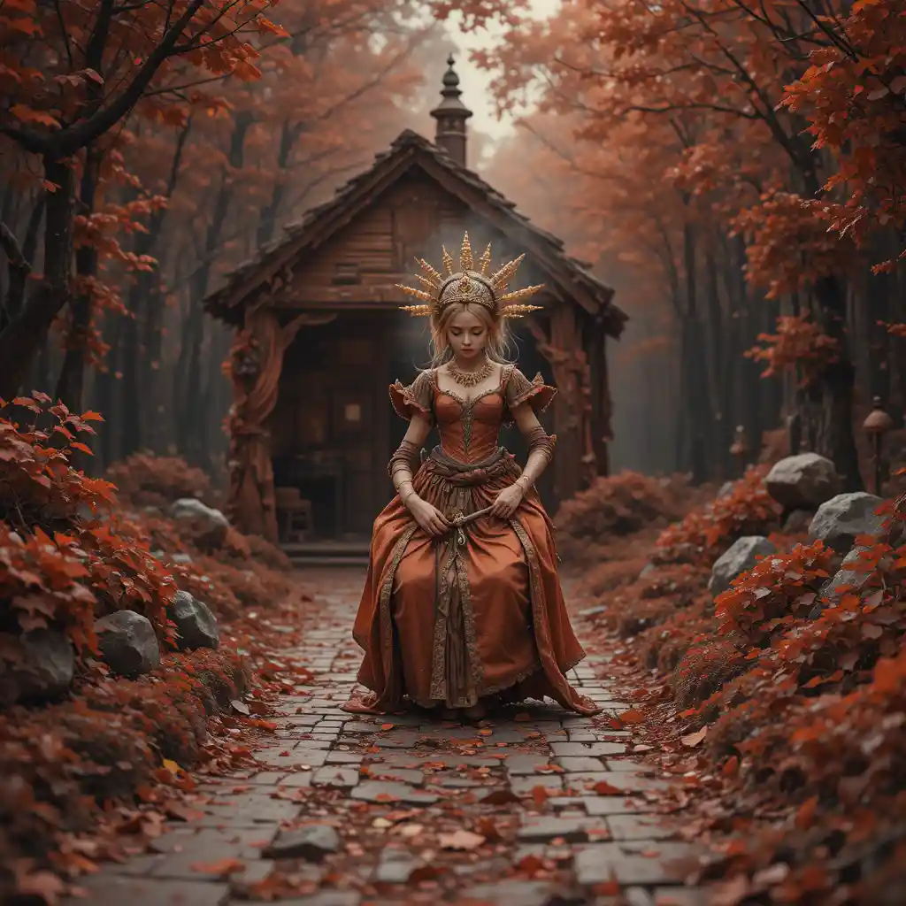 Mysterious fairy on a dark forest path at night