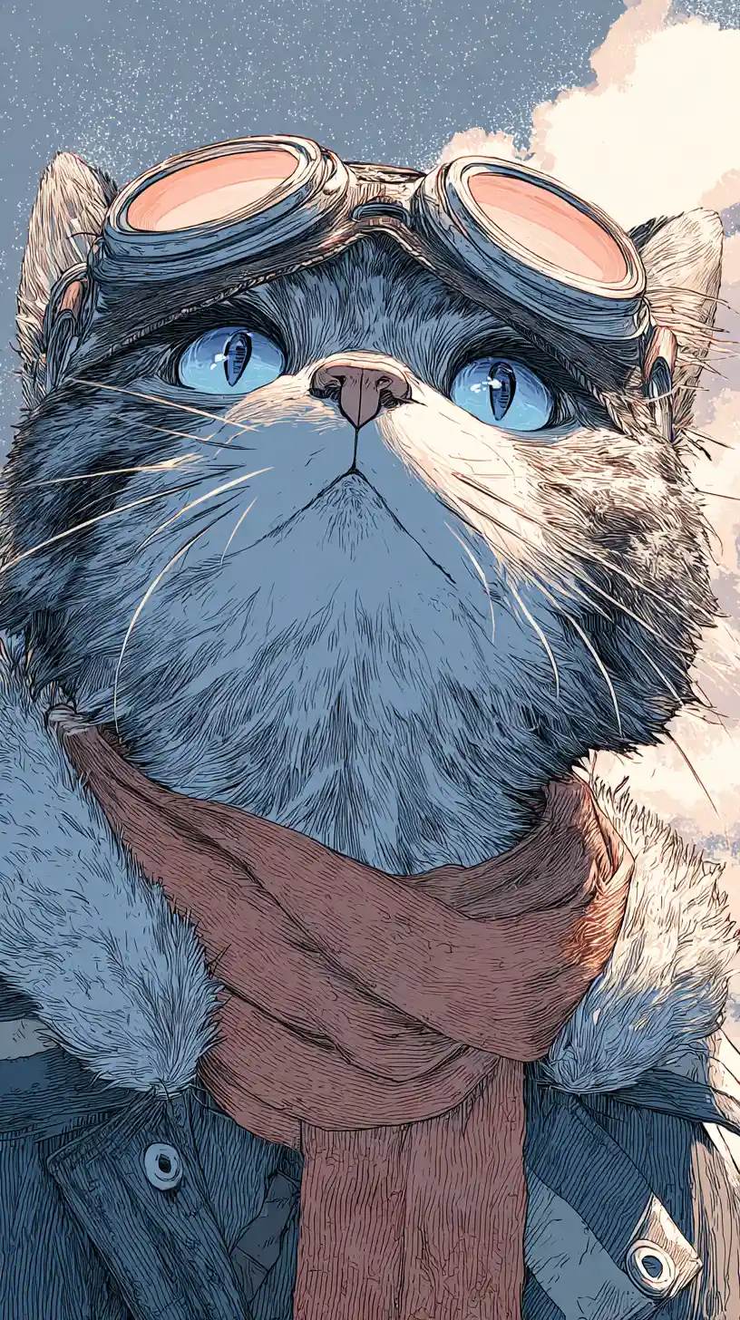 Adventurous anime cat in winter coat with goggles