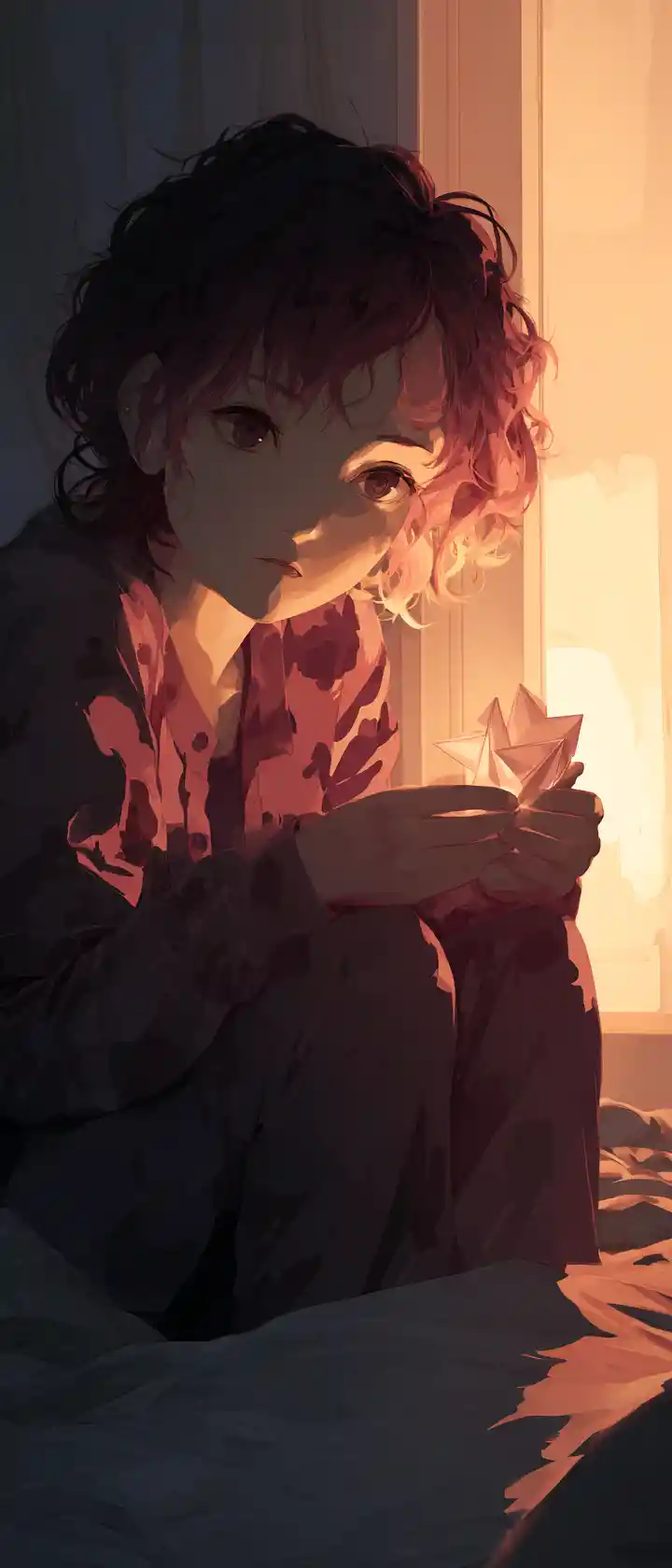 Anime girl portrait in an abandoned bedroom at dawn
