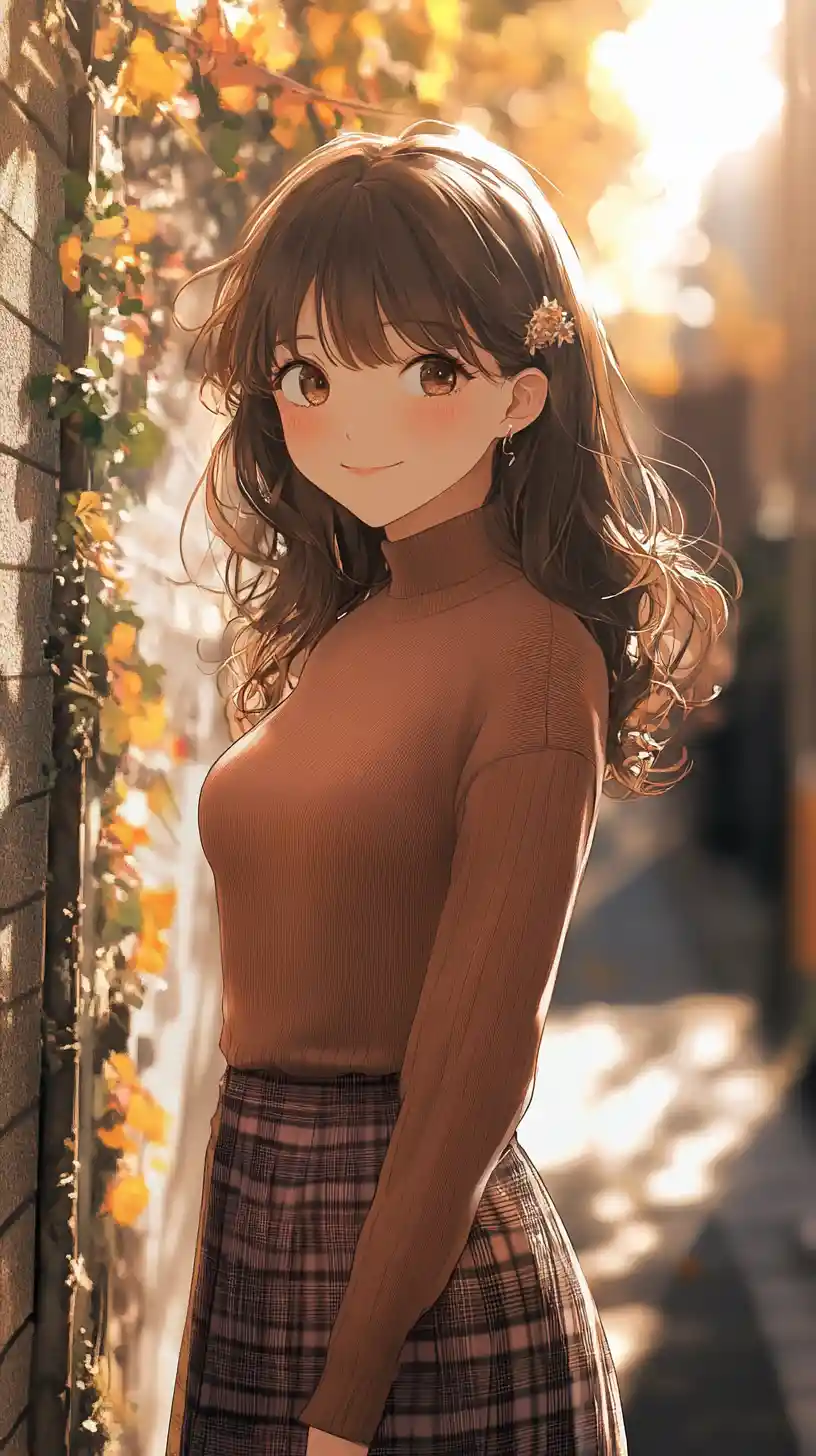 Anime girl on a quiet sunlit urban street
