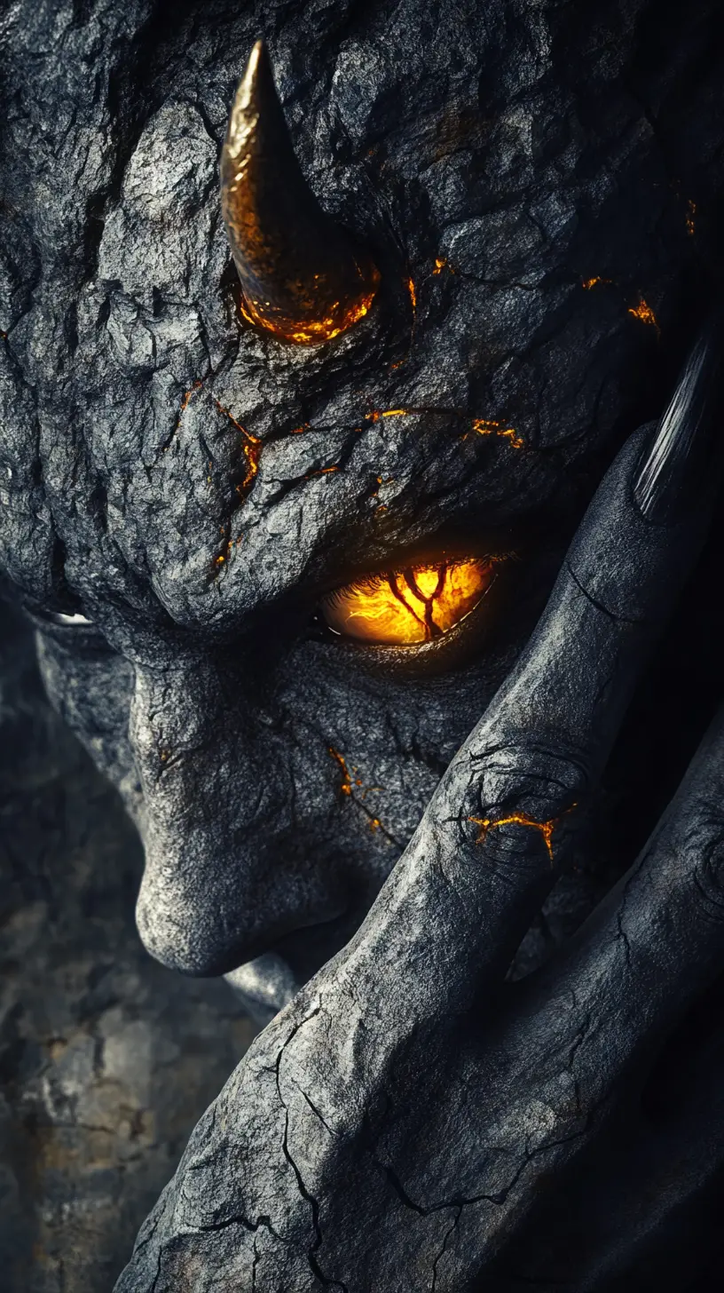 Dark fantasy portrait of a human demon hybrid face
