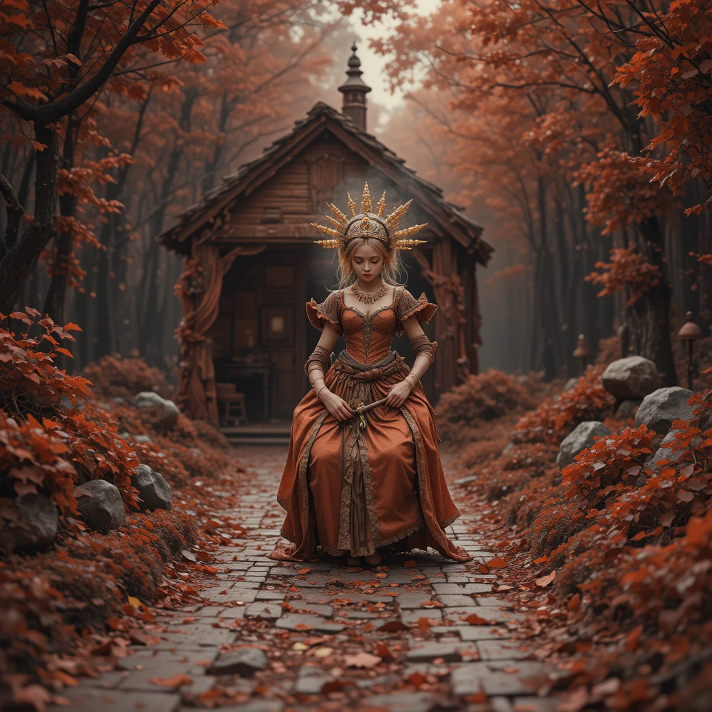 Mysterious fairy on a dark forest path at night