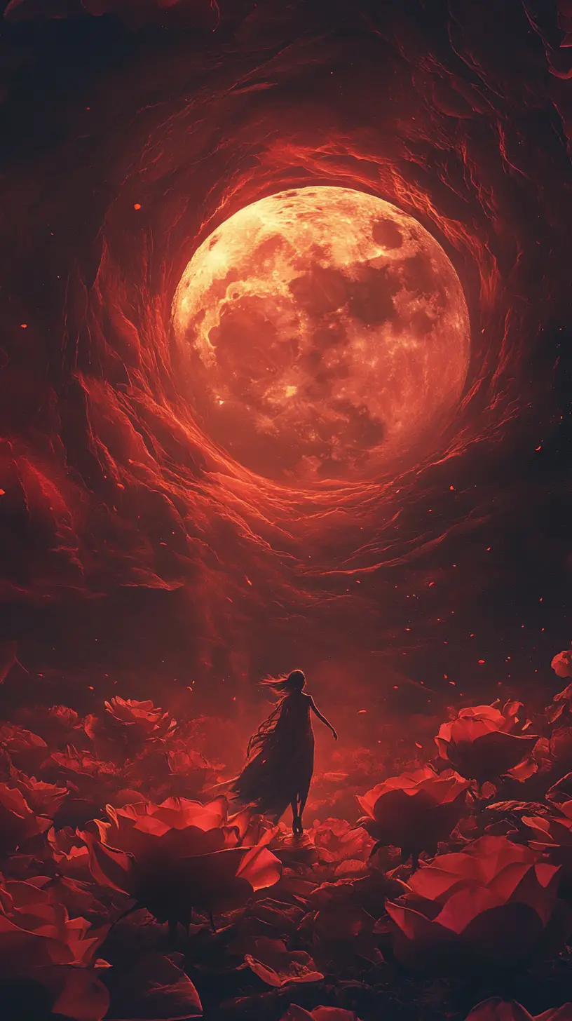 Fairy Walking On Rose Petals Under A Glowing Moon