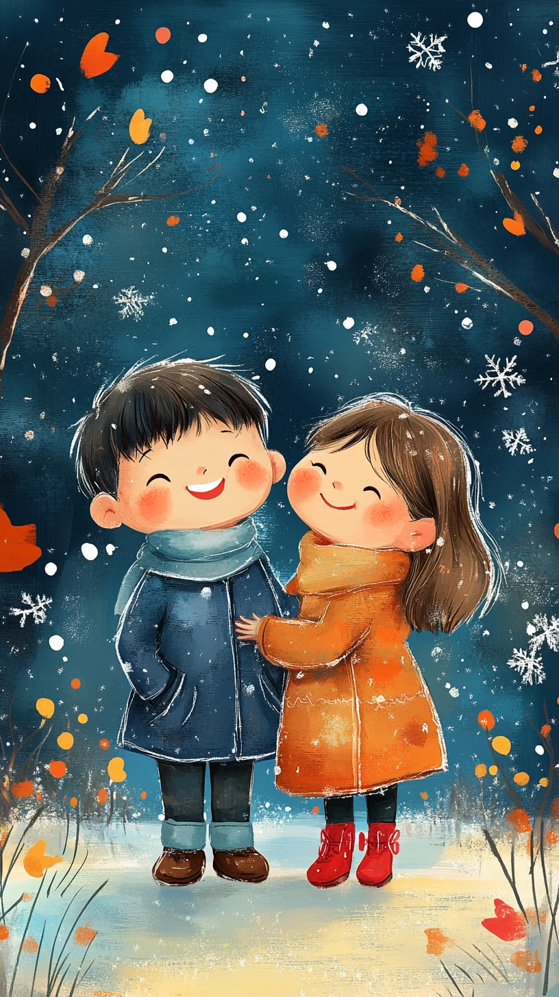 Two children sharing a giant smiling heart at dusk