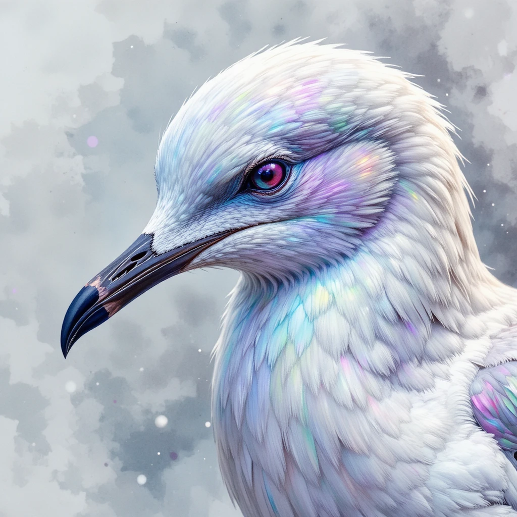 Watercolor portrait of a hunting seagull in breeding plumage