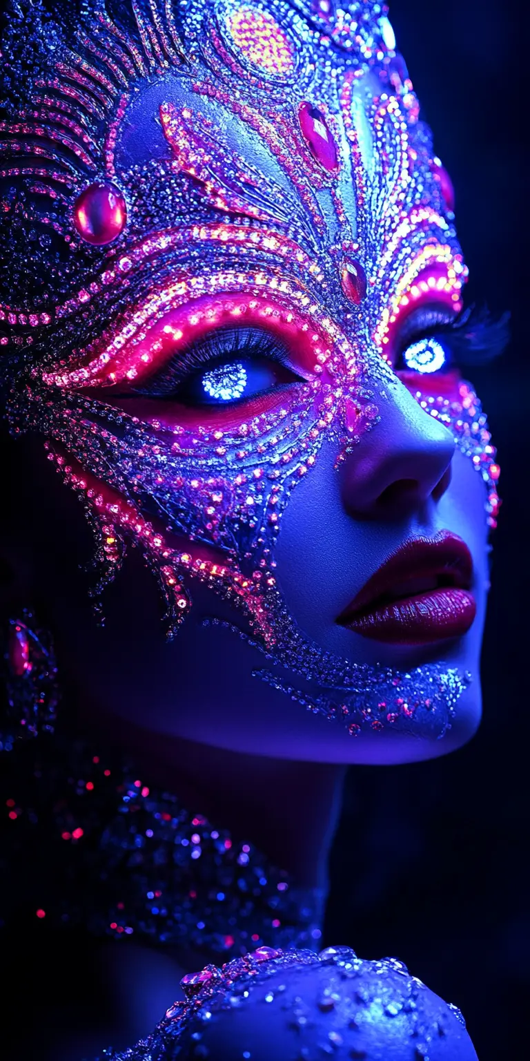 Glamorous woman in diamond veil close up portrait