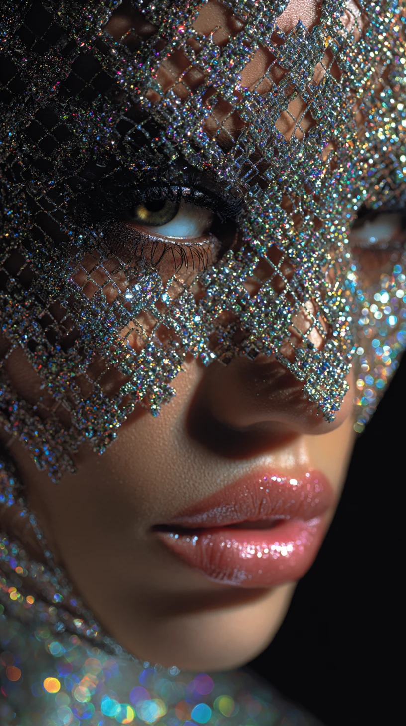 Glamorous woman in diamond mask close up portrait