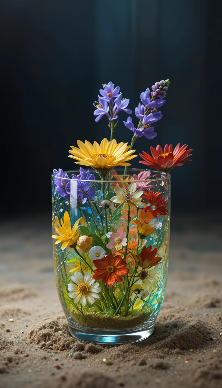 Esfera de vidrio flotante con suaves colores abstractos de arcoíris