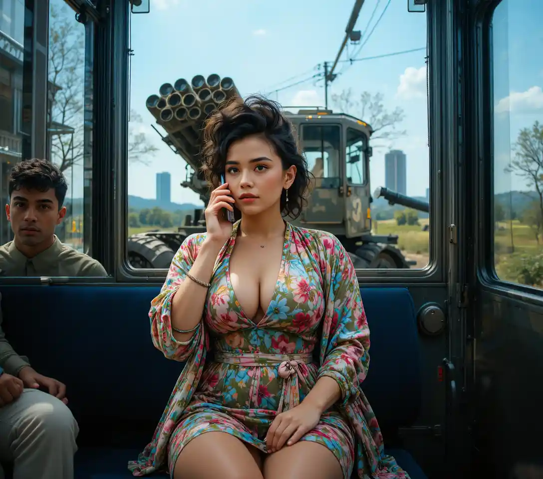 Jeune femme stylée en robe fleurie sur un siège de métro
