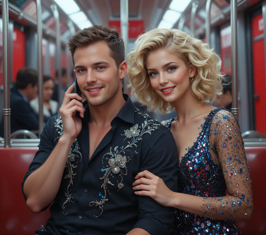 Stylish young woman in floral mini dress on subway