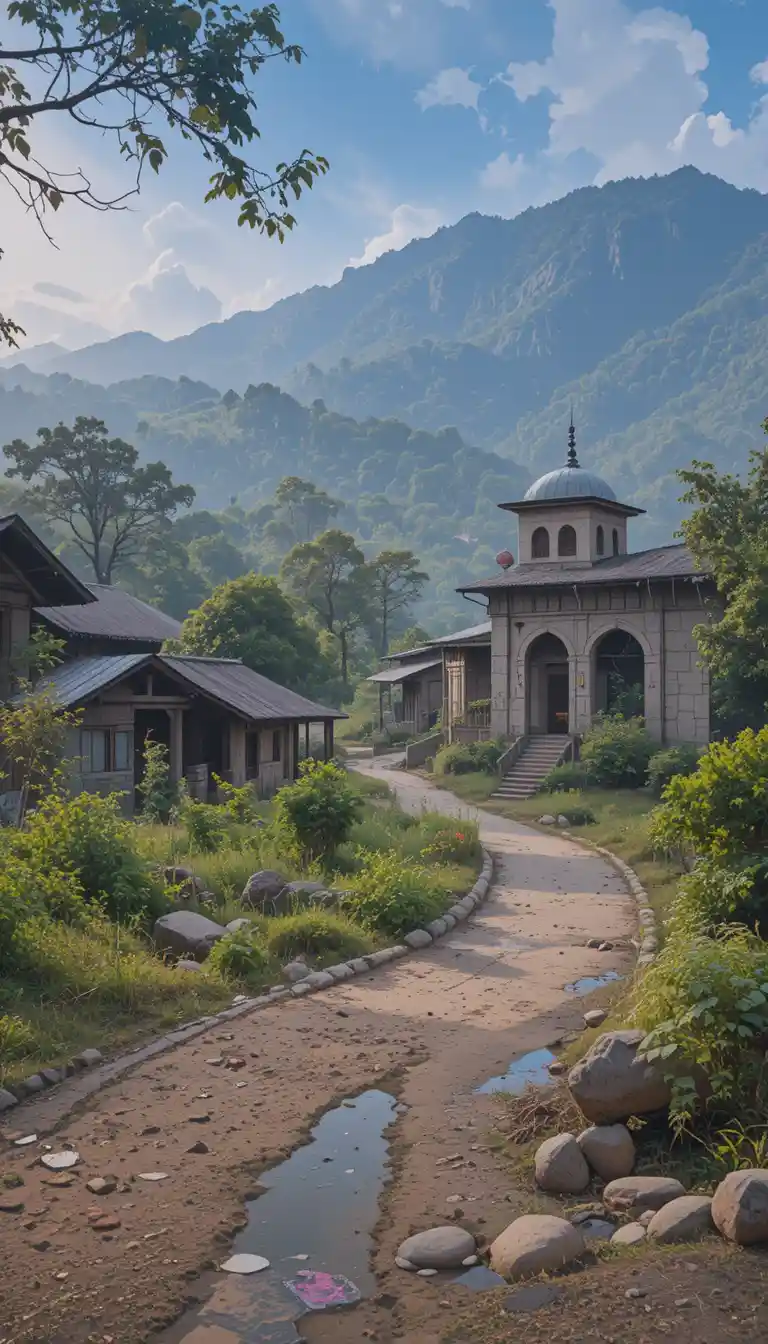 Friedliche Dorfmoschee im sanften Morgenlicht der Landschaft