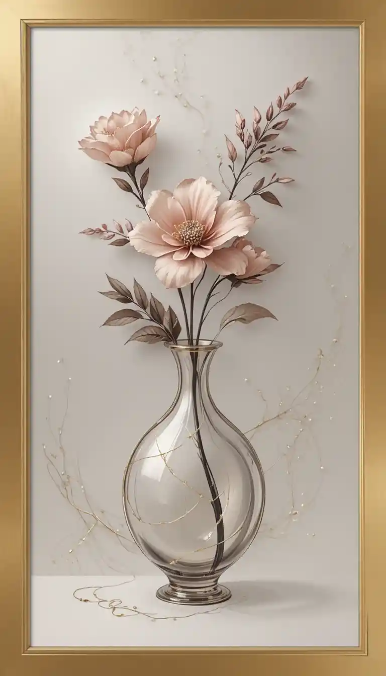 Minimalist 3D still life with vase flower and veil