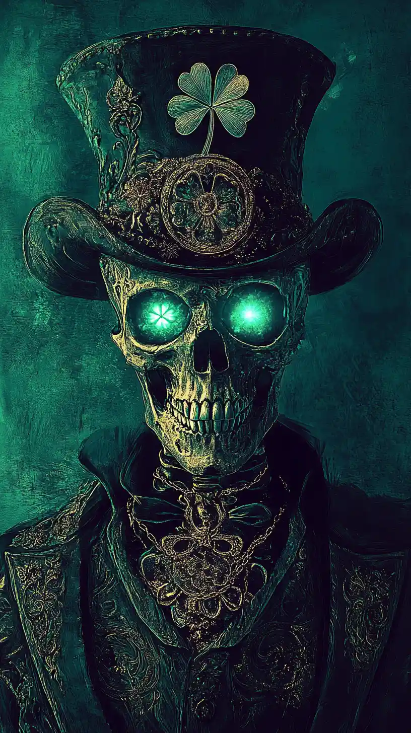Retrato de Esqueleto de Fantasía Oscura con Sombrero de Copa Ornamentado
