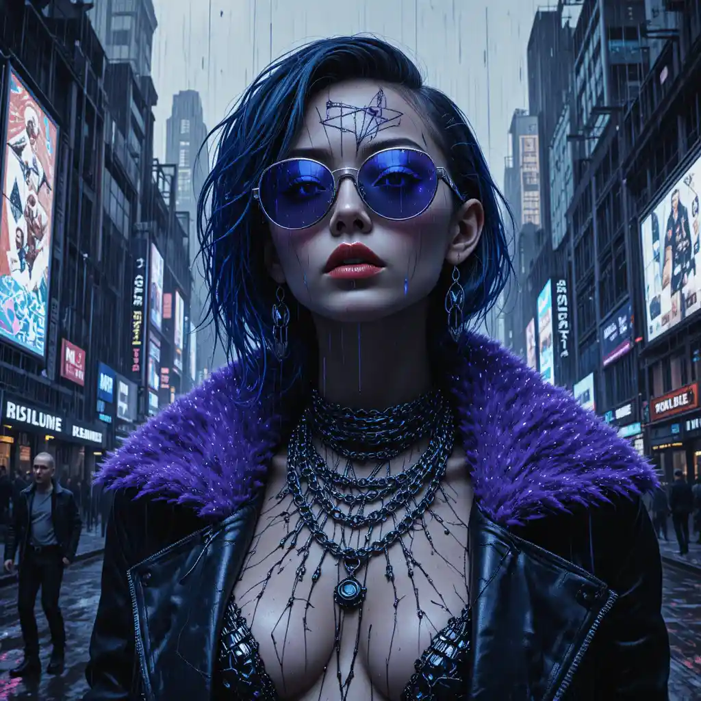 Dark surreal portrait of a futuristic femme fatale