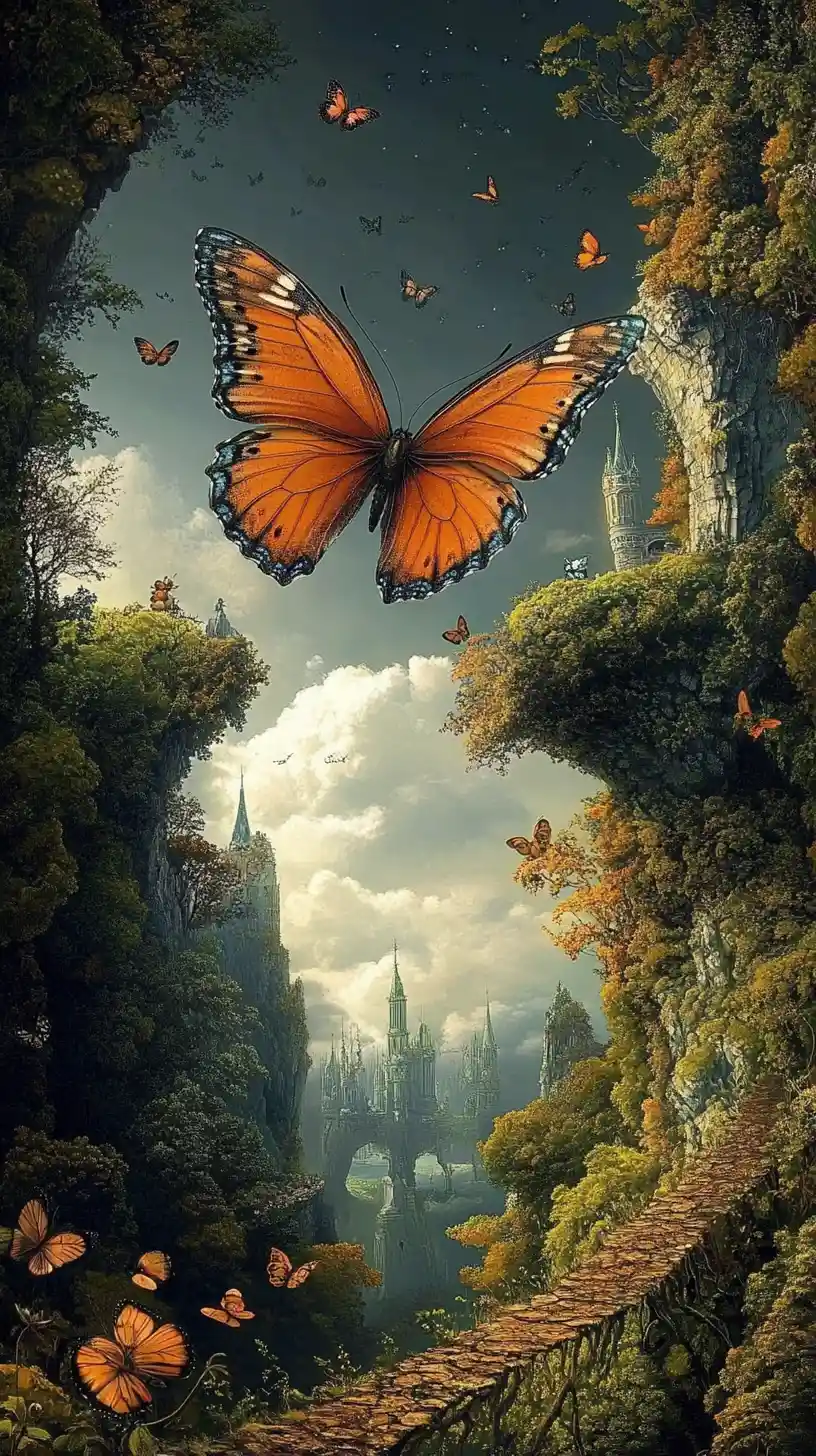 Surreal illusion of a butterfly in a multi layered abstract scene