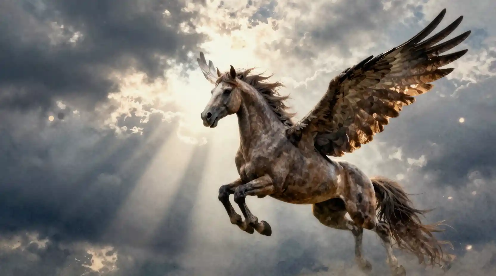 神話中的鷹頭馬身獸飛越黑暗戲劇天空