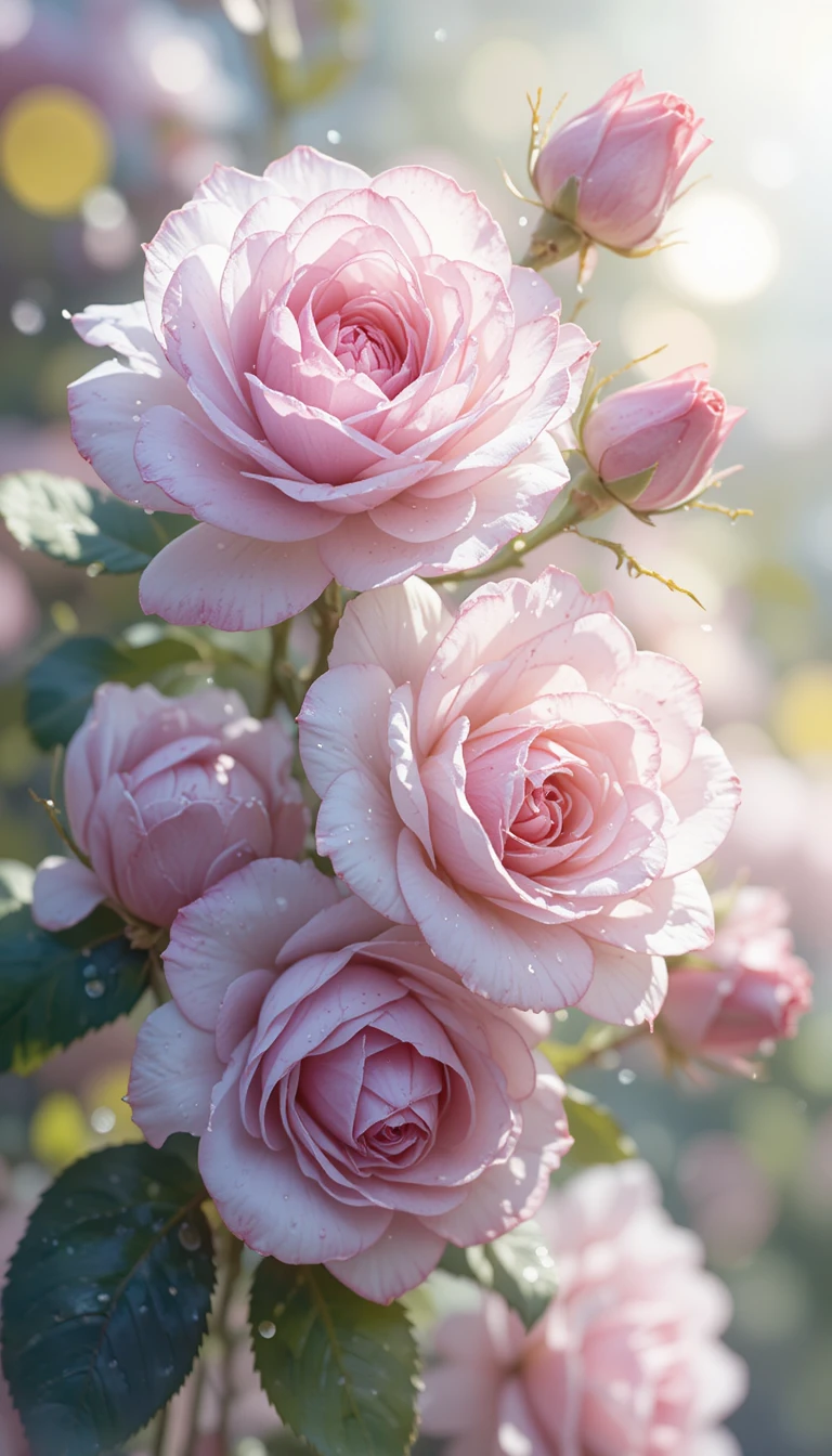 Delicate Watercolor White Lilac Roses In Sunny Light