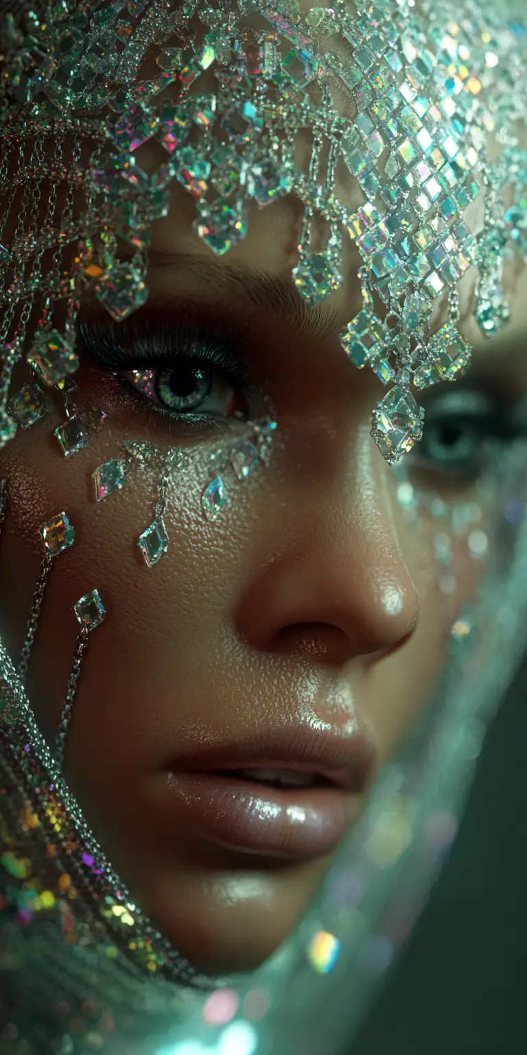Glamorous Woman In Diamond Veil Close Up Portrait