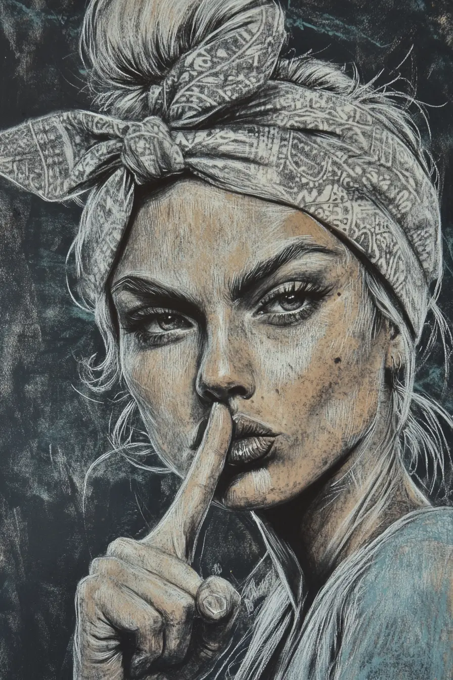 Edgy woman close up in chalk graffiti style portrait
