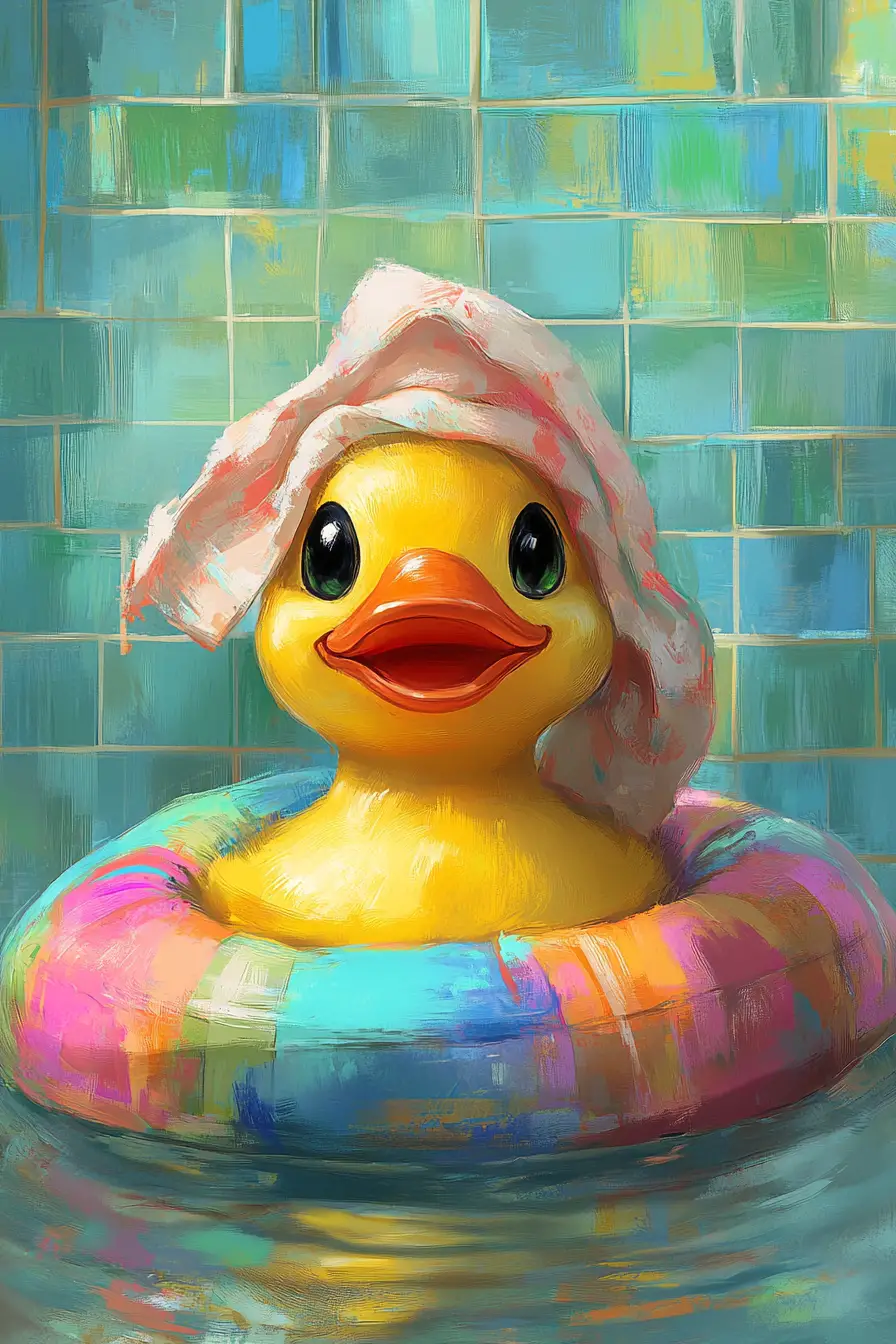 Divertido pato de goma en flotador de piscina colorido ilustración