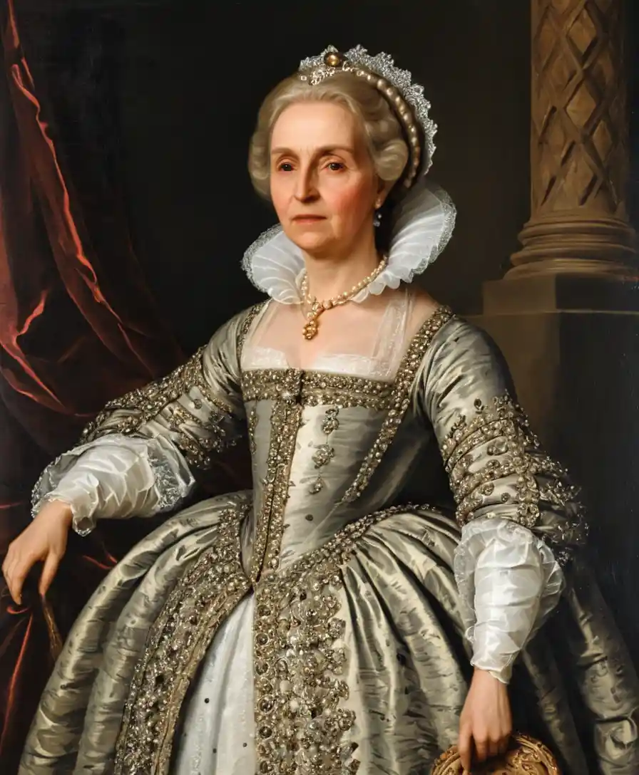 Anziana contessa inglese in un ritratto barocco del XVII secolo